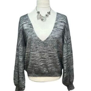 Free People Cropped Oversized Shimmery Sweater Deep V Neckline